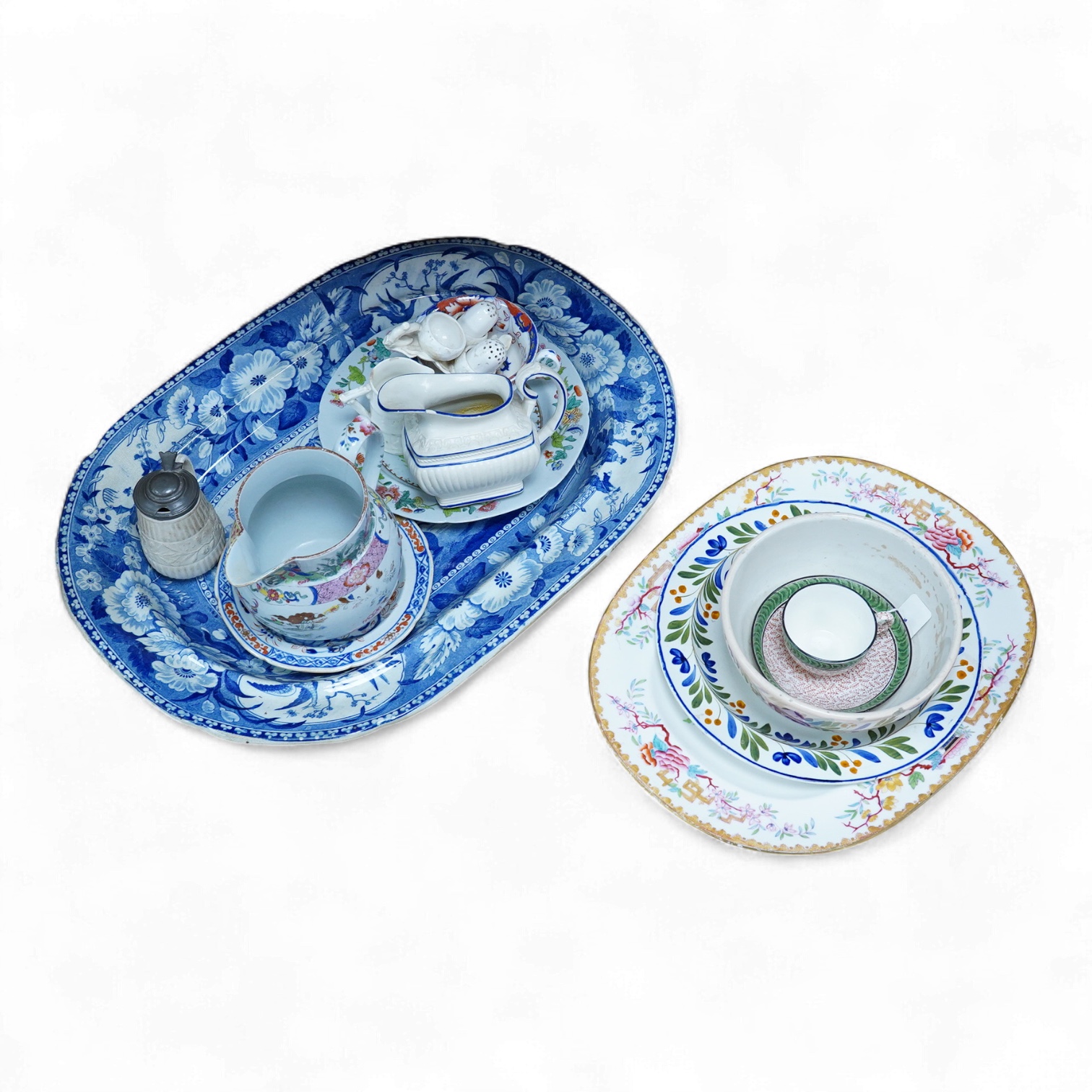 A group of 19th century British pottery to include ironstone and Spode, largest 47cm wide